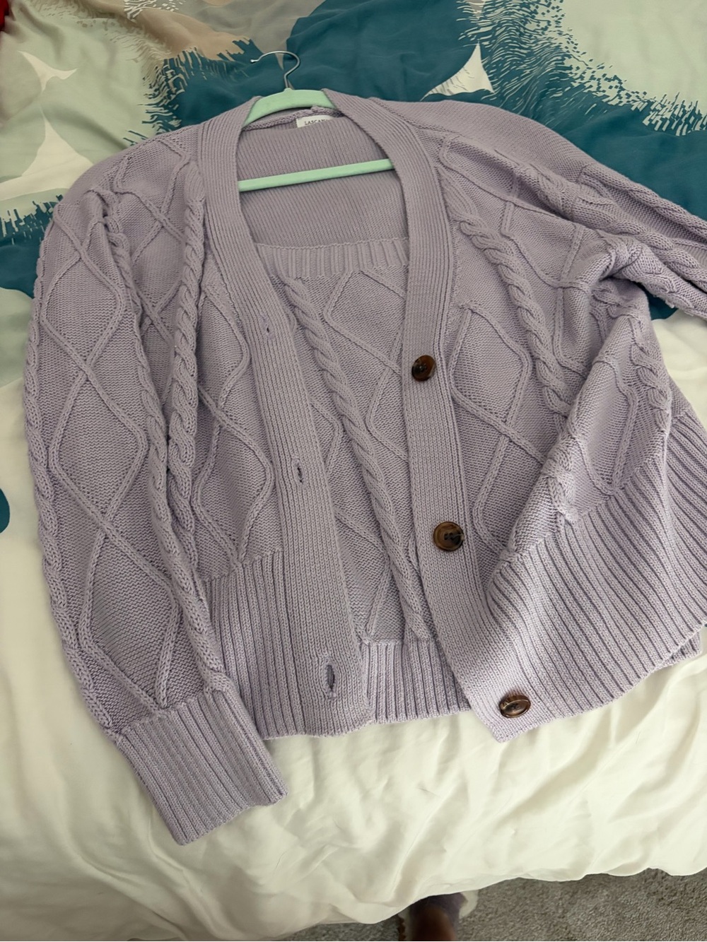 Lavender Cable-Knit Cardigan Sweater - Brand: lascana